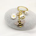 Metal Pearl Daisy Honeybee Keychain For Bag Charm view 4