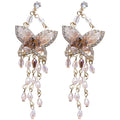 Retro Crystal Zircon Butterfly Tassel Drop Earrings With Silver Needle Elegant Women's Jewelry view 5