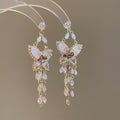 Retro Crystal Zircon Butterfly Tassel Drop Earrings With Silver Needle Elegant Women's Jewelry view 1