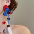 Round Shell Tassel Drop Earrings With Silver Needle Wax Cord Geometric Vacation Style view 3