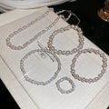 French Light Luxury Rhinestone Rose Faux Pearl Beaded Choker Necklace Jewelry Set view 3