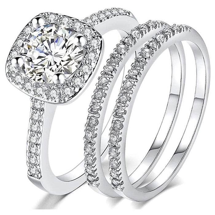 Square Geometric Ring Three Piece Set For Women, Light Luxury Wedding Jewelry Accessories