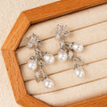 Elegant French Luxury Flower Leaf Rhinestone Alloy Long Drop Pearl Stud Earrings view 2