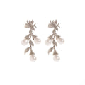 Elegant French Luxury Flower Leaf Rhinestone Alloy Long Drop Pearl Stud Earrings view 5