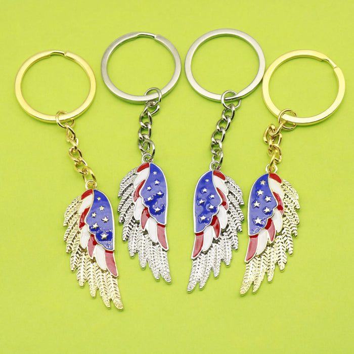 Zinc Alloy American Flag Wing Keychain Patriotic Car Gift
