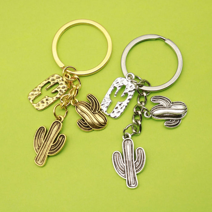 Antique Silver Cactus Keychain Hollow Backpack Charm Gift