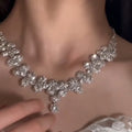 Light Luxury Sparkling Rhinestone Zircon Tassel Necklace Earrings Jewelry Set view 5