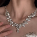 Light Luxury Sparkling Rhinestone Zircon Tassel Necklace Earrings Jewelry Set view 2