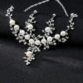 Black Silver Tone Pearl Crystal Branch Crystal Pearl Look Metal Necklace and Earring Set view 3