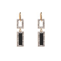Black Rectangle Clear Look Double Link Long Huggie Earrings view 3