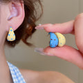 Alloy Silver Needle Spotted Enamel C Shape Stud Earrings, Geometric Minimalist Spring Jewelry view 1