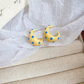 Alloy Silver Needle Spotted Enamel C Shape Stud Earrings, Geometric Minimalist Spring Jewelry view 4