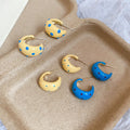 Alloy Silver Needle Spotted Enamel C Shape Stud Earrings, Geometric Minimalist Spring Jewelry view 2