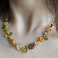 Colorful Glass Flower Beaded Necklace Summer Fresh Forest Style Sweet Floral Clavicle Jewelry view 3