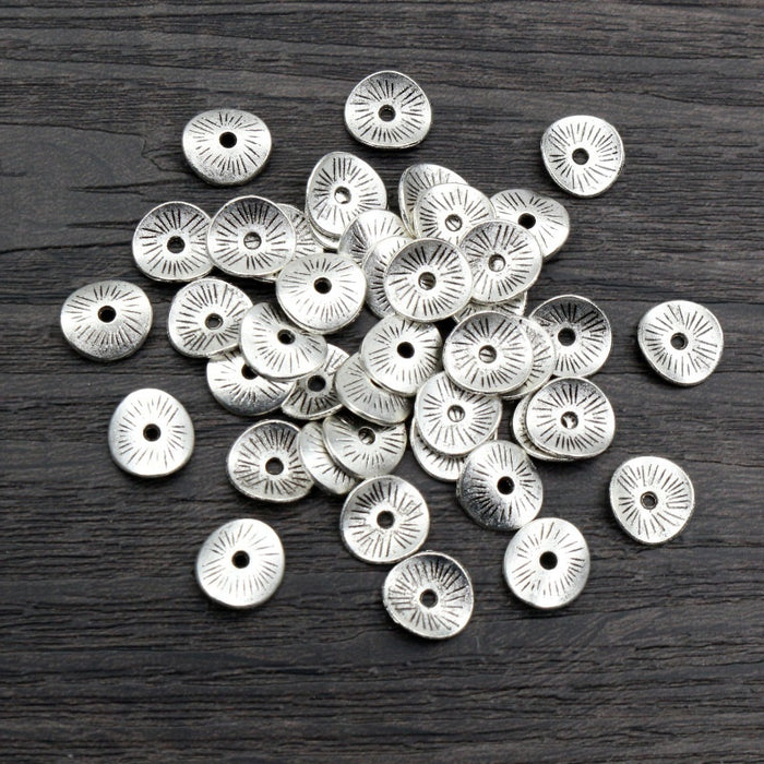 Alloy Flat Round Bead Cap Pendant With Hole 9x8.5mm For DIY Necklace Bracelet Charms