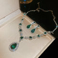 Luxury Alloy Rhinestone Teardrop Pendant Necklace And Earrings Jewelry Set For Women view 4