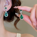Luxury Alloy Rhinestone Teardrop Pendant Necklace And Earrings Jewelry Set For Women view 3