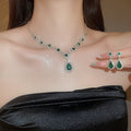 Luxury Alloy Rhinestone Teardrop Pendant Necklace And Earrings Jewelry Set For Women view 1