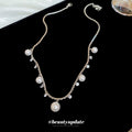 Korean Light Luxury Faux Pearl Tassel Necklace Geometric Round Clavicle Chain For Women view 4
