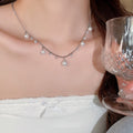 Korean Light Luxury Faux Pearl Tassel Necklace Geometric Round Clavicle Chain For Women view 3