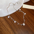 Korean Light Luxury Faux Pearl Tassel Necklace Geometric Round Clavicle Chain For Women view 2