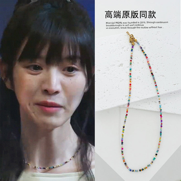Colorful Glass Beaded Choker Necklace, Dopamine Geometric Round Collarbone Chain