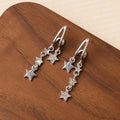 Luxury Silver Alloy Rhinestone Five-Point Star Long Tassel Dangle Hoop Stud Women's Earrings view 2