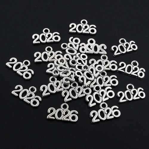 Antique Silver Alloy 2025 2026 Graduation Cap Number Charms For DIY Necklaces Bracelets