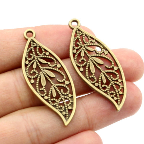 Alloy Leaf Pendant Charms For DIY Necklace Bracelet Jewelry Making Accessories 43x17mm 3.3g