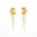 Elegant Vintage Gold Alloy Irregular Wrinkled Flower Long Chain Tassel Statement Stud Earrings view 5
