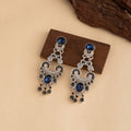 Vintage Palace Style Blue Crystal Pearl Rhinestone Long Dangle Luxury Silver Needle Earrings view 3