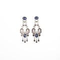 Vintage Palace Style Blue Crystal Pearl Rhinestone Long Dangle Luxury Silver Needle Earrings view 5