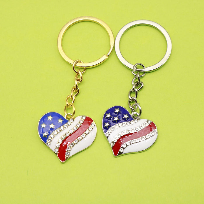 Zinc Alloy American Flag Heart Star Keychain For Patriotic Gift