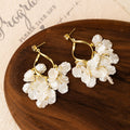 Elegant Vacation Style Gold Alloy Rhinestone Stud Shell Petal Tassel Long Dangle Chandelier Earrings view 2