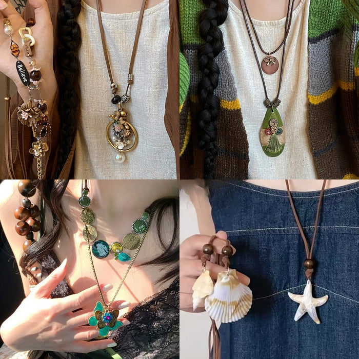 Ethnic Style Alloy Pearl Flower Pendant Necklace For Women, Retro New Chinese Collarbone Jewelry