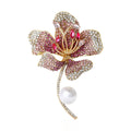 Alloy Pearl Hibiscus Brooch With Rhinestones For Elegant Accessories view 1