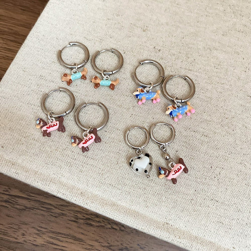 Cute Enamel Dachshund Dog Copper Stud Earrings Cartoon Animal Fashion Jewelry Accessories