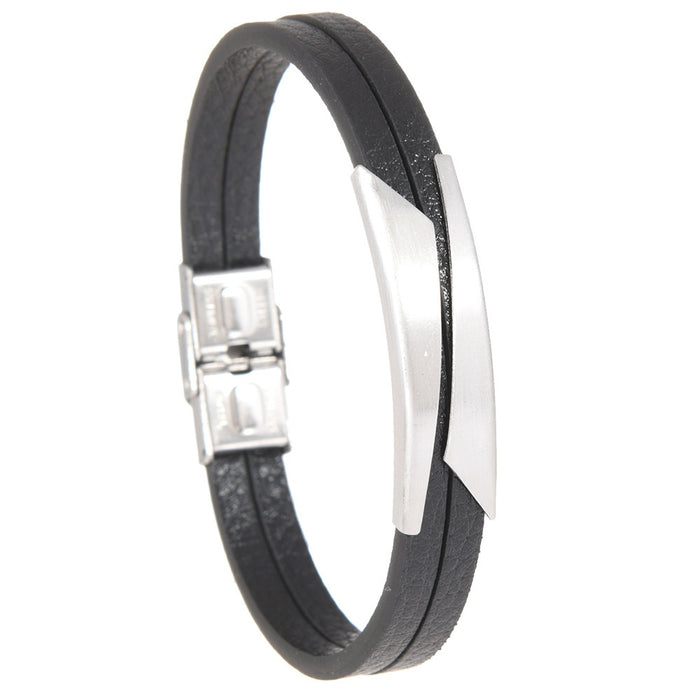 Creative Stainless Steel And Leather Men's Bracelet, Minimalist Titanium Steel Cuff Jewelry