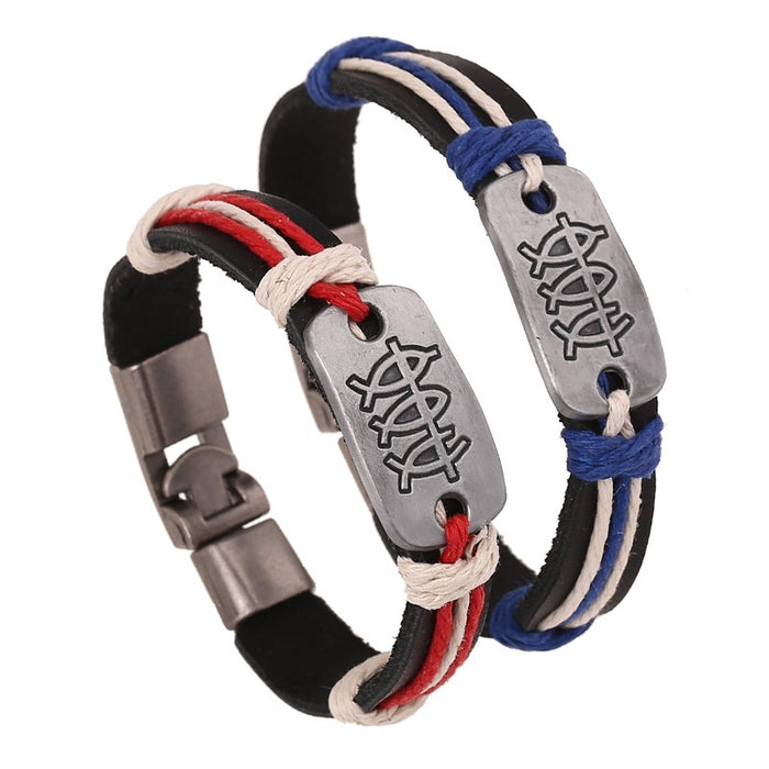 Punk Buckle Hemp Rope Genuine Leather Bracelet, Braided Vintage Cowhide Korean Style Accessory