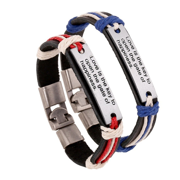 Punk Buckle Hemp Rope Genuine Leather Bracelet, Braided Vintage Cowhide Korean Style Accessory