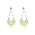 Elegant Green Crystal Beaded Tassel Hoop Drop Studs With Rhinestone Crescent Luxury Earrings view 5