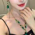 Light Luxury Alloy Green Teardrop Zircon Necklace And Earrings Jewelry Set For Evening Dress view 3