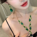 Light Luxury Alloy Green Teardrop Zircon Necklace And Earrings Jewelry Set For Evening Dress view 4
