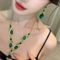 Light Luxury Alloy Green Teardrop Zircon Necklace And Earrings Jewelry Set For Evening Dress view 2