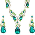 Light Luxury Alloy Green Teardrop Zircon Necklace And Earrings Jewelry Set For Evening Dress view 5