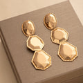 Luxury Gold Alloy Geometric Oval Faceted Metal Long Drop Statement Dangle Stud Earrings view 4