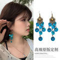 Peacock Blue Shell Tassel Drop Earrings, Ethnic Geometric Vintage Vacation Style view 3