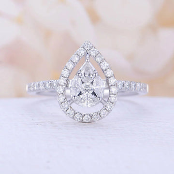 Silver Pear Outline Pavé Ring In A Polished Decorative Design