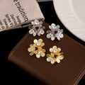 Luxury Vintage Gold Alloy 3D Flower Studs With Zircon Rhinestone Petals For Women Statement Earrings view 2