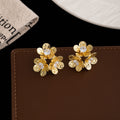 Luxury Vintage Gold Alloy 3D Flower Studs With Zircon Rhinestone Petals For Women Statement Earrings view 3